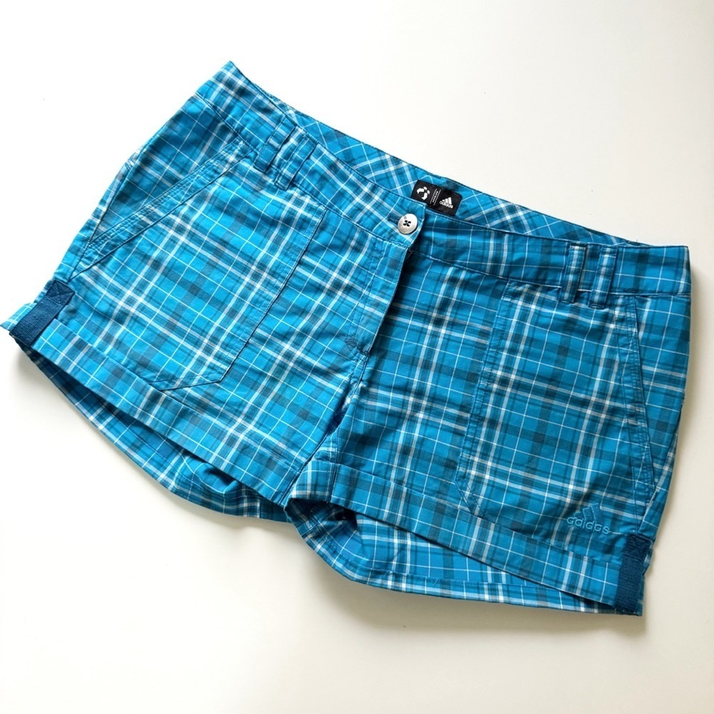 Adidas Outdoor Blue Plaid Patterned Front Pockets Short Women’s Size Medium